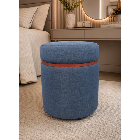 Puff com Cinta Superior Cobre Fosco Azul Linho - Let Móveis