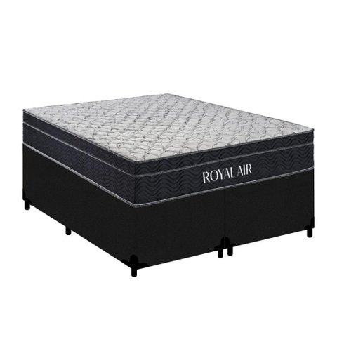 Cama Box Queen Royal Air Pillow Top Molas Ensacadas Suede Preto