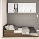 Ver imagem 1 de Kit Dormitório cama e Armário Aéreo 4 Portas Canadá Castanho/Branco - Politorno