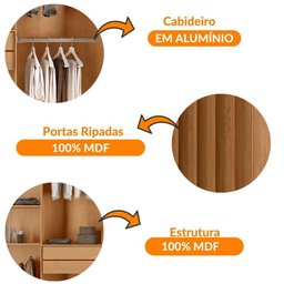 Guarda Roupa Casal Roma Mdf 6 Portas e 2 Gavetas Moderna - 5