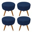 Ver imagem 1 de Kit 4 Puffs Banqueta Redonda Nina Veludo Azul Marinho Pés Palito Castanho - Slk Decor