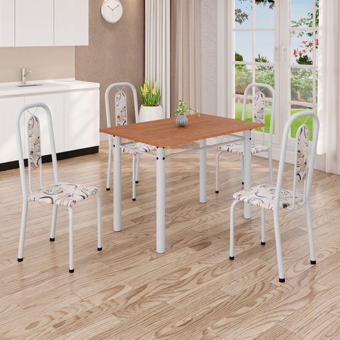 Conjunto Sala de Jantar com 4 Cadeiras Lívia Branco/Arabesco/Marrom