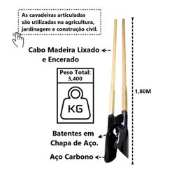 Cavadeira Light Articulada Cabo em Madeira Encerado 180cm Minasul - 4