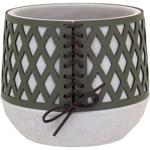 Vaso Decorativo Enfeite Casa Cimento 18x14x14cm Verde Cachepô