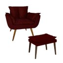 Ver imagem 1 de Poltrona E Puff Opala Pés Palito Suede Vermelho Bordô - LM DECOR