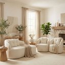 Ver imagem 1 de Kit de 01 Sofá Orgânico Curvo Feijão + 02 Poltronas Confortável Sala Estúdio Amore Bouclê Branco - M