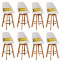 Ver imagem 1 de Kit 08 Banquetas Linho Bege E Almofada Amarelo
