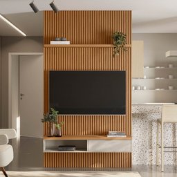 Painel Ripado para TV 60 Pol. com Bancada 141cm Prime Plus L06 Nature/Off White - Mpozenato - 2