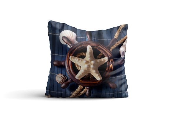 Almofada nautica Timão e Estrela 42x42 com enchimento Atelier Valverde - 1