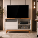 Ver imagem 1 de Rack para TV 40 Polegadas com Espaço para Eletrônicos Fênix Wood - Off White/Nature