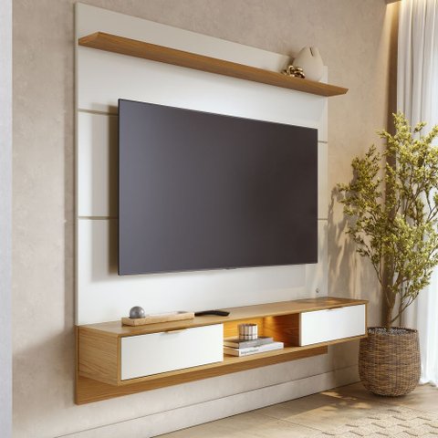Painel para TV Home Suspenso Bali 1.6 Off White Matte Freijó – Colibri