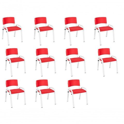 Kit 11 Cadeira Iso Infantil Creche, Base Branco Vermelho