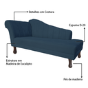 Ver imagem 7 de Recamier Divã para Sala Cecilia Pés Retro Tabaco 1.60cm Veludo Azul Marinho - Incasa Decor