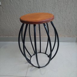 Banco redondo de ferro e madeira artesanto rústico com pintura que não enferruja super resistente of - 3