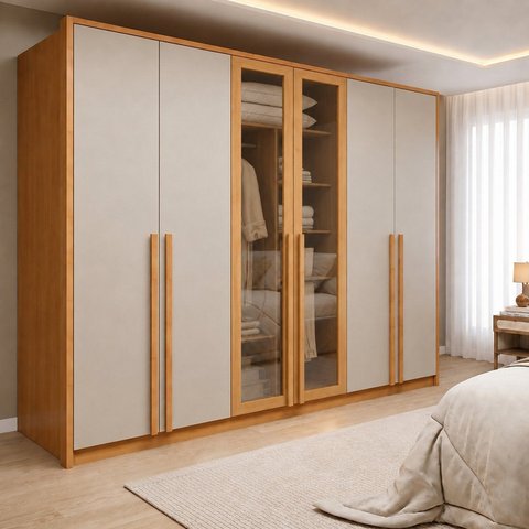 Guarda Roupa Casal 6 Portas Vidro Refleta e 6 Gavetas MDF Imperiale Premium