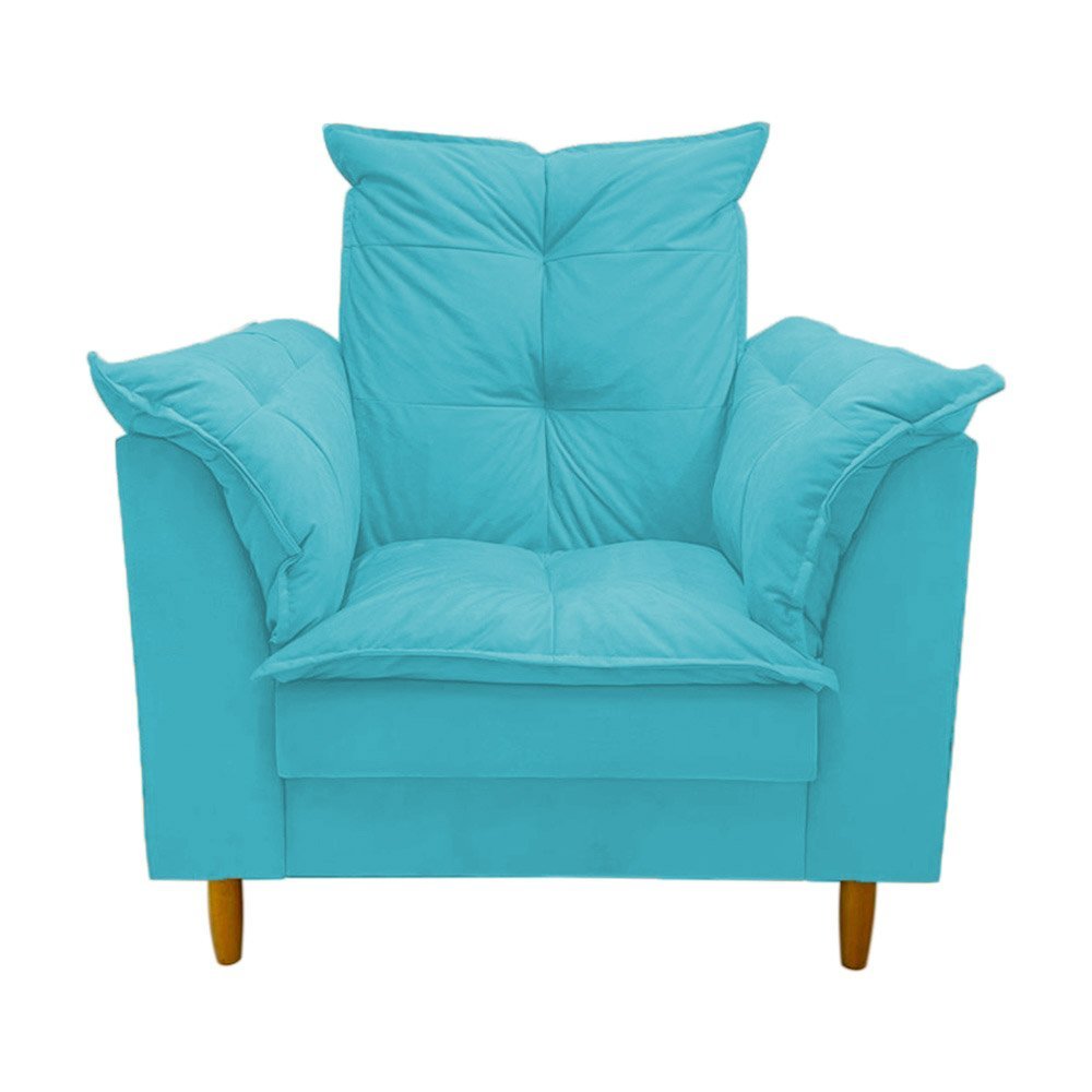 Poltrona Amamentação azul turquesa suede Com Puff Cadeira Para Leitura Descanso - 3