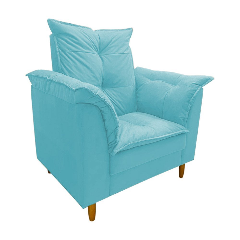 Poltrona Amamentação azul turquesa suede Com Puff Cadeira Para Leitura Descanso - 2