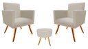 Ver imagem 1 de Kit 2 Poltronas Decorativa Bia + Puff Redondo Suede Bege Pés Madeira Mz Decor