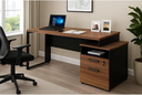 Ver imagem 1 de Mesa para Escritório Yaris YAR1565 150x65cm Marrom/Preto com Gaveteiro e Chave