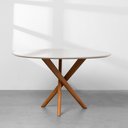 Ver imagem 2 de Conjunto Mesa de Jantar Thai Redonda 1,20m Vidro Off White + 4 Cadeiras Lalá Encosto Palha Creme Ass