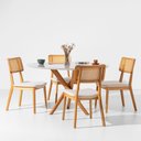 Ver imagem 1 de Conjunto Mesa de Jantar Thai Redonda 1,20m Vidro Off White + 4 Cadeiras Lalá Encosto Palha Creme Ass
