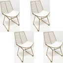 Ver imagem 1 de Kit 4 Cadeiras Cozinha Bertoia Retrô cor Dourado fosco assento branco - Poltronas do Sul