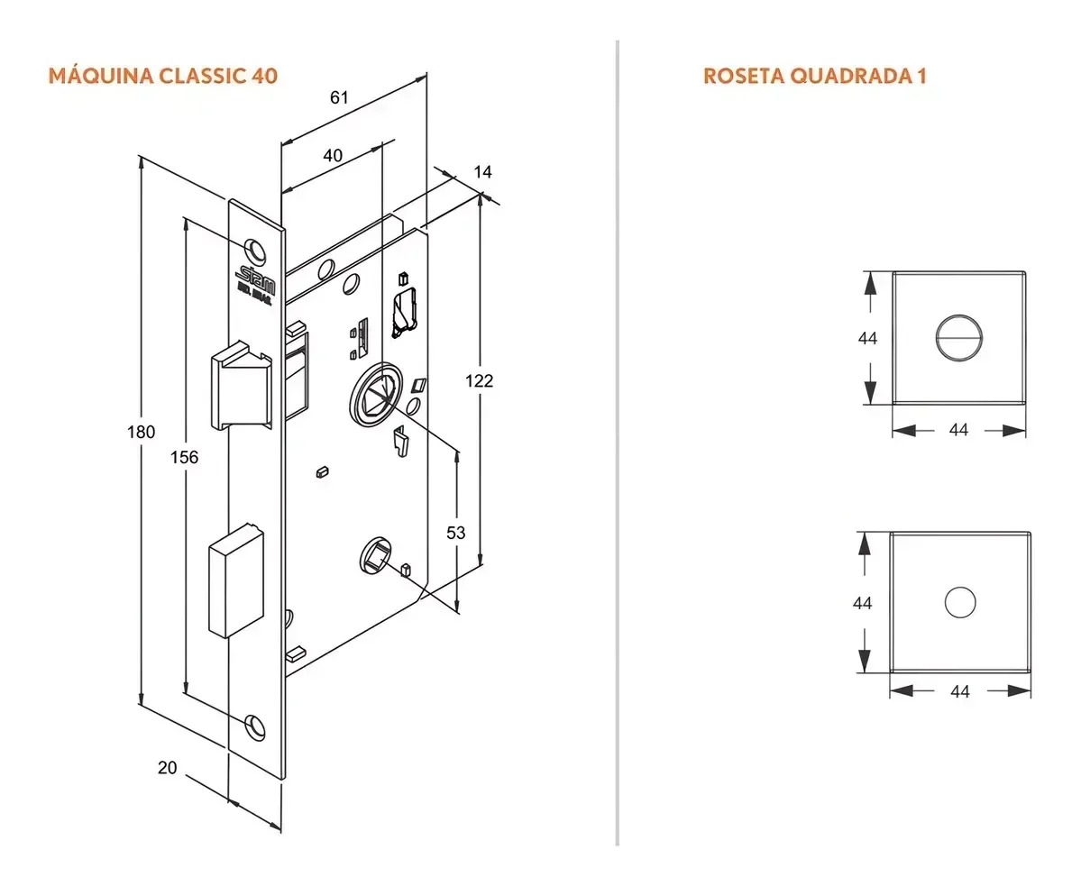 Fechadura Classic 3400 55mm Ros. Quadrada Interna Gold - 5