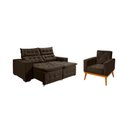 Ver imagem 1 de Kit Sofá Bari Retrátil Reclinável 1,90m Pillow + Poltrona Florença Sala Conforto Extra - Café Veludo