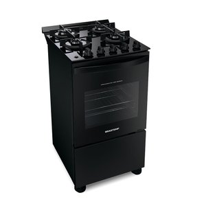 Fogão Brastemp Piso 4 Bocas com Mesa de Vidro e Grades Duplas de Ferro Fundido Preto Bivolt Bfo4vae