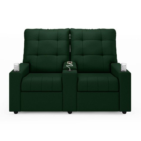 Poltrona Reclinável para Cinema Parma 2 Lugares Baú Usb Veludo Verde Fh1 - D'Rossi