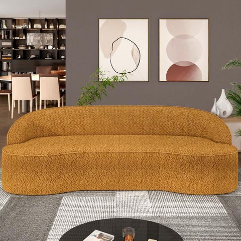 Sofá 4 Lugares Curvo Sala de Estar Living Lótus D02 Bouclê Mostarda 280cm Pb-03 - Lyam Decor