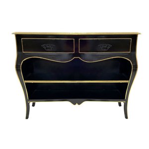 Aparador Decorativo Madeira Preta com Dourado para Hall de Entrada Sala e Quarto 83x110x33cm