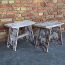 Ver imagem 3 de Banqueta Banquinho Modelo Oriental em Madeira Maciça-rústico C/ Branco