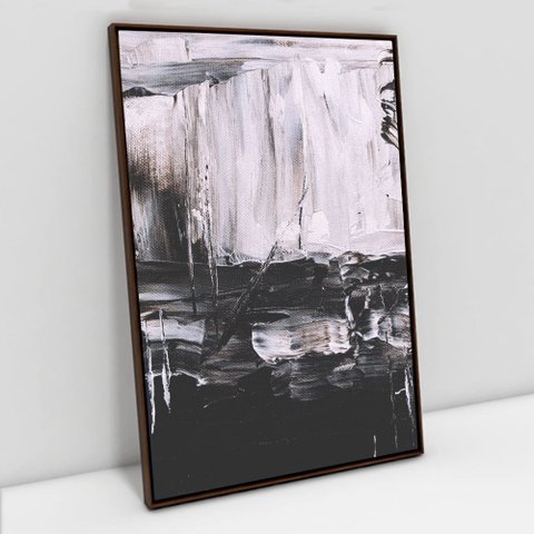 Quadro Decorativo em Canvas Abstrato Black White TaColado Moldura Flutuante 4,5cm Madeira 90 x 60cm
