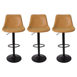 Kit 3 Banquetas Alta Com Encosto Alto Estofada Para Cozinha Ilha Giratória Roma Caramelo Vintage - 1