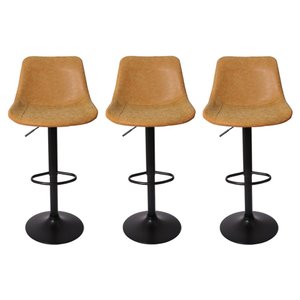 Kit 3 Banquetas Alta Com Encosto Alto Estofada Para Cozinha Ilha Giratória Roma Caramelo Vintage