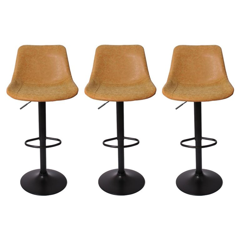 Kit 3 Banquetas Alta Com Encosto Alto Estofada Para Cozinha Ilha Giratória Roma Caramelo Vintage