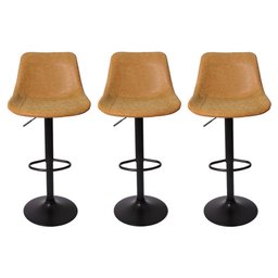 Kit 3 Banquetas Alta com Encosto Alto Estofada para Cozinha Ilha Giratória Roma Caramelo Vintage - 1