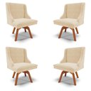 Ver imagem 1 de Kit 4 Cadeiras Decorativas Sala de Jantar Base Giratória de Madeira Firenze Suede Bege/Natural G19 -