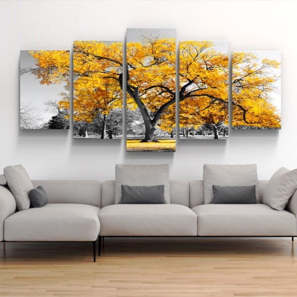 Quadros Decorativos Arvore Vida Amarelo Sala Quarto - 2