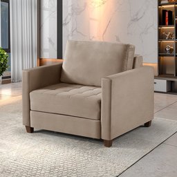 Sofá Cama Marcelle 1 Lugar 100 Solteiro Veludo Paris Pés de Madeira - Talento Móveis - 1