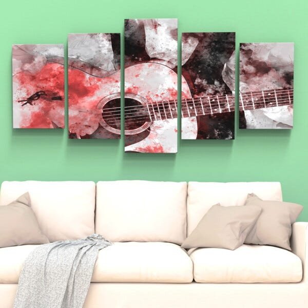 Quadros Decorativos Violão Vermelho Musical Sala - 2
