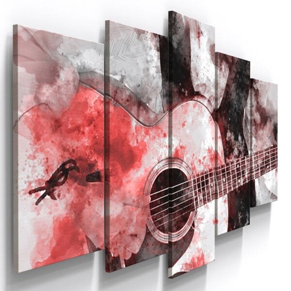 Quadros Decorativos Violão Vermelho Musical Sala - 1