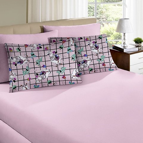 Jogo de Cama Portallar Casal Malha Disney 3 Pçs Lhama Rosa