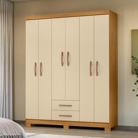 Guarda-Roupa Casal com 6 Portas e 2 Gavetas 149,6cm Multimóveis CR35674 Madeirado/Off White