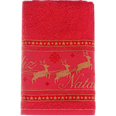 Jogo Toalha de Banho e Rosto Feliz Natal 90% Algodão 400g/m² Vermelho