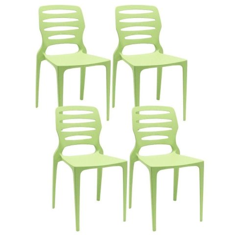 Kit 04 Cadeiras para Cozinha Área Gourmet Jardim Empilhável Larsen P03 Verde Claro - Lyam Decor