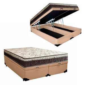 Cama Box Baú Bipartido Casal Corino + Colchão Casal Espuma Extra Firme D33 Elegance Ortopédico 72x13