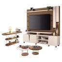 Ver imagem 1 de Estante Home Theater Virtus Castanho Off White com Kit de Mesa de Centro Sky e Aparador Infinity