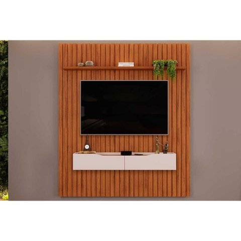 Estante P/ Sala até 65 Pol Pratic Ripado C/ 2 Gavetas 183x240cm Freijó/off White - Dj Móveis